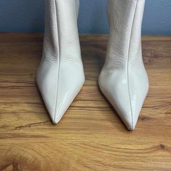 Schutz Viha Patent Leather Bootie‎ Womens 10 Pointed Toe Heel Eggshell - Picture 4 of 16